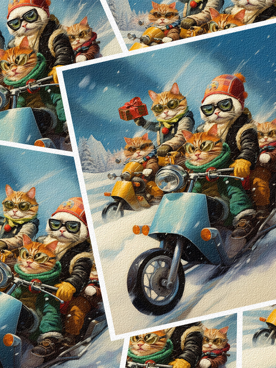 Holiday Card, Christmas Cards, Biker Gang Cats, Comedy, Humor, Funny Cats, Thinking of You, Happy New Year, Pen Pal, Snail Mail, Stationary, Italian Linen Cotton, Premium Quality 