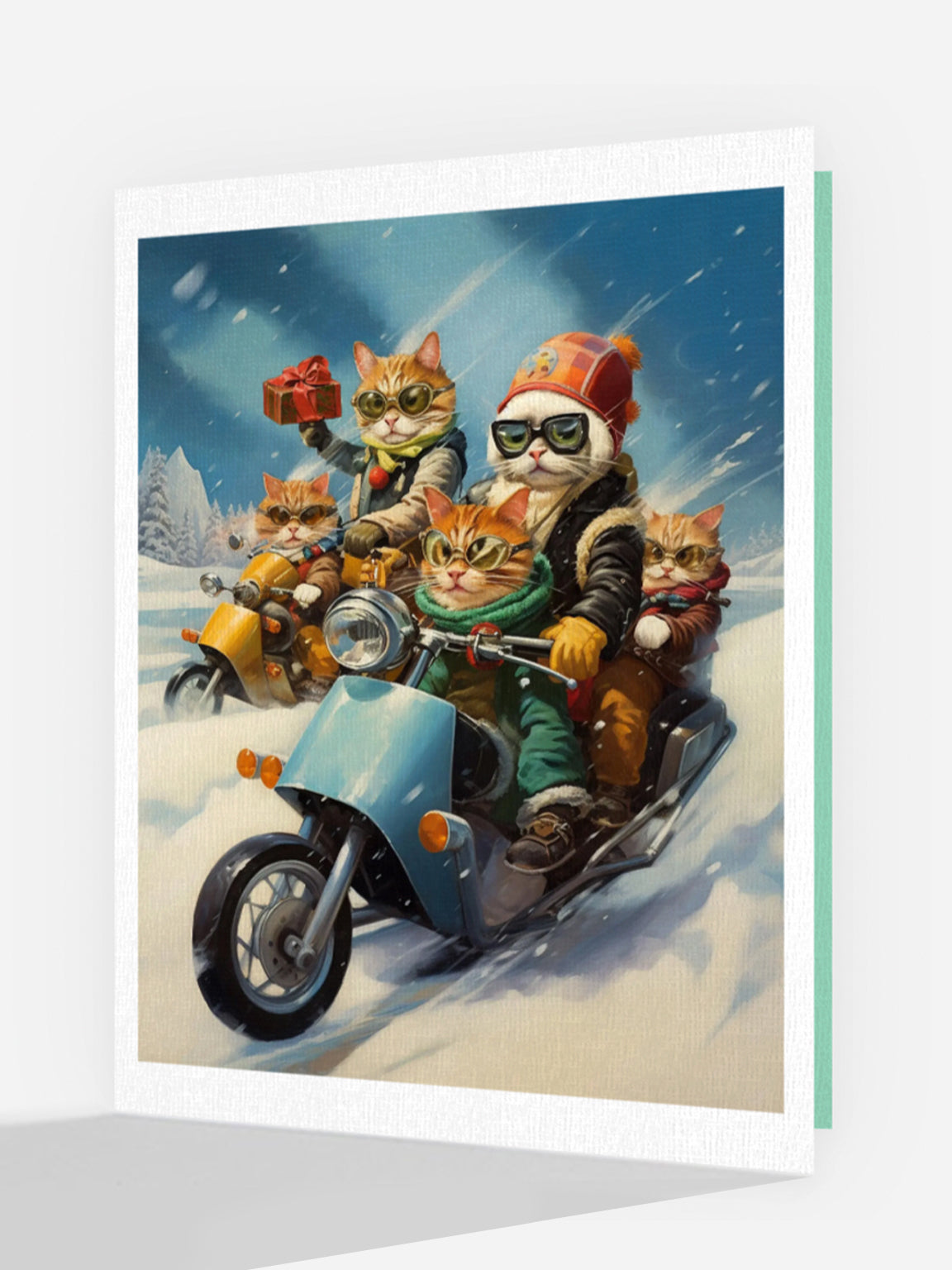 Holiday Card, Christmas Cards, Biker Gang Cats, Comedy, Humor, Funny Cats, Thinking of You, Happy New Year, Pen Pal, Snail Mail, Stationary, Italian Linen Cotton, Premium Quality 